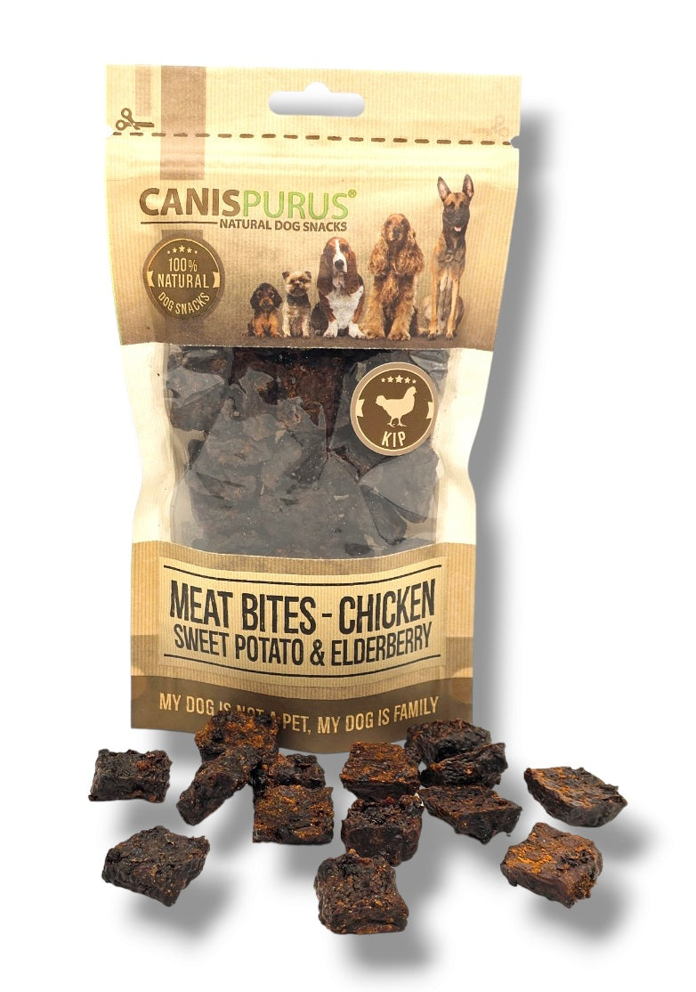 Meat Bites Kip, Zoete Aardappel & Vlierbes | Canis Purus | Trainingssnack
